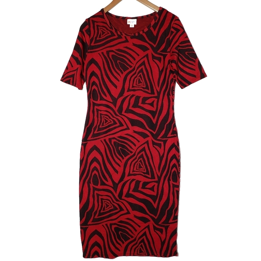 Lularoe Geometric Julia Midi Dress XS‎ S Red Black Zebra Stripe Print